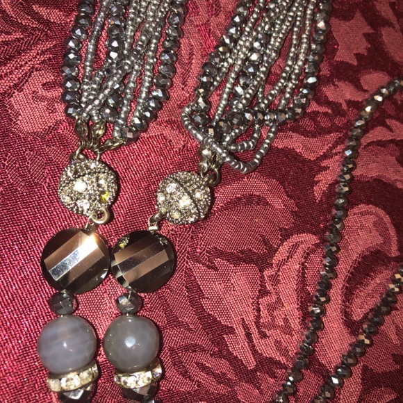 Beautiful Grey, Silver & Pewter Convertible Glass Bead Necklace - Picture 2 of 7